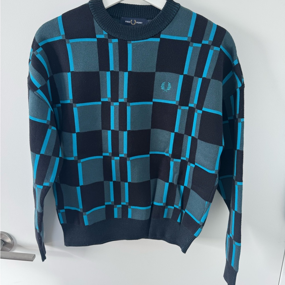 Fred Perry Men's Plaid Crewneck Sweater - Black and Teal